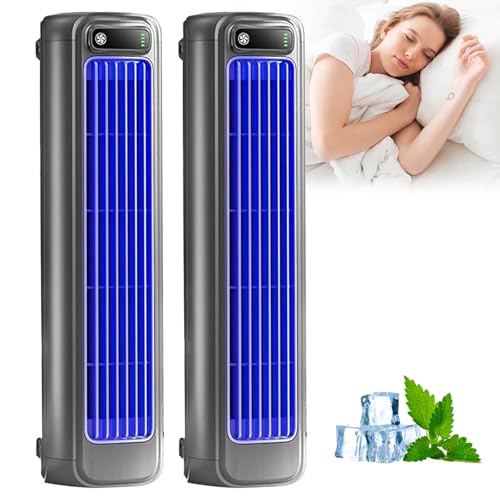 Festberg Cooling Ace, Portable Air Conditioner with 3 Speeds, Quiet Desktop Tower Fan, 3D Circulation Wind Air Cooler for Bedroom Office (Plug-in,Blue+Blue) von HItianya