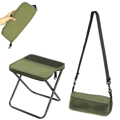 HItianya Faltbarer Rucksackhocker, Campinghocker, Angelrucksack, Faltbarer Mini-Campinghocker, belastbar bis 120 kg, Garten-Jagdsitz mit Reißverschlusstasche für Angelreisen (Green, Large) von HItianya