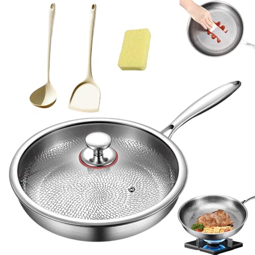 HItianya Kovali Titan Bratpfanne, Kovali Titans-Premium-Pfanne, Titan Pfanne Unbeschichtet, Titanium Hammered Pan Pro with Lid, Scratch-Resistant, für Alle Herdplatten (26 cm, mit Deckel) von HItianya