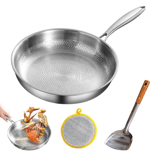 HItianya Kovali Titan Bratpfanne, Titan Pfanne Unbeschichtet, Titanium Hammered Pan Pro, 26/28/30 Cm Titanium Pfanne Unbeschichtet, Langlebige, Kratzfeste, füR Alle Kochfelder (30cm, Ohne Abdeckung) von HItianya