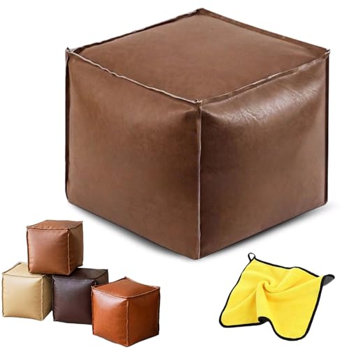 HItianya Stuffable Cushion Bag, 40cm UngefüLlter Quadratischer Leder Poufs, Unstuffed Pouf Ottoman, Handgefertigter Pu Leder Pouf Sitzpouf for Haus, Sowohl Praktisch Als Auch Stilvoll (Brown) von HItianya
