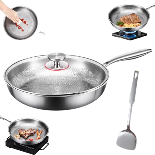 HItianya Titan Pfanne Unbeschichtet, Titanium Pfanne Ohne Beschichtung, Scratch-Resistant Non Stick Titanpfanne, Titanium Hammered Pan Pro with Lid für die Hausmannskost (XL, 30cm) von HItianya