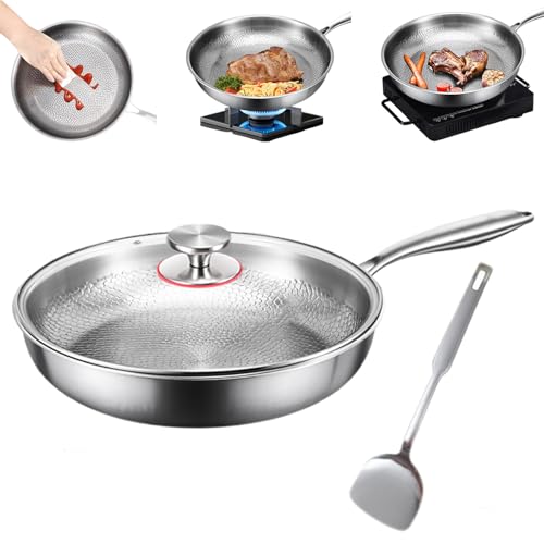 HItianya Titanium Hammered Pan Pro with Lid, Titanium Pfanne Unbeschichtet, Scratch-Resistant Non Stick Titan pfanne Geeignet für die Hausmannskost, Lebensmittelechtheit (XL: 30cm) von HItianya