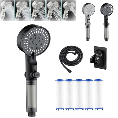 HydroBoost Hochdruck-Duschkopf Mit 5 Modi Und Filter, Handliche Entfernbare Filterdusche, Einstellbare Multifunktionelle Duschen Mit Power Wash Für Hartes Wasser (1pcA) von HItianya