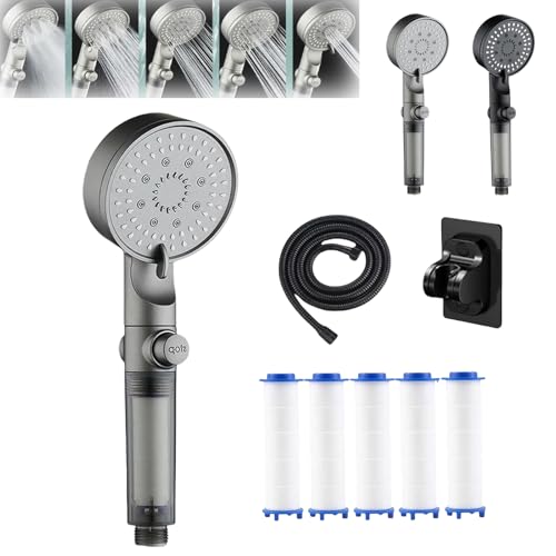HydroBoost Hochdruck-Duschkopf Mit 5 Modi Und Filter, Handliche Entfernbare Filterdusche, Einstellbare Multifunktionelle Duschen Mit Power Wash Für Hartes Wasser (1pcB) von HItianya