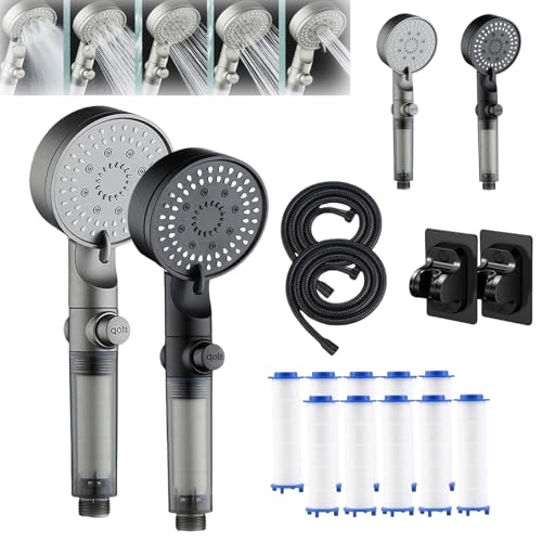 HydroBoost Hochdruck-Duschkopf Mit 5 Modi Und Filter, Handliche Entfernbare Filterdusche, Einstellbare Multifunktionelle Duschen Mit Power Wash Für Hartes Wasser (2pcsB) von HItianya