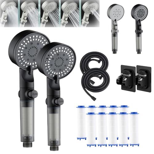 HydroBoost Hochdruck-Duschkopf Mit 5 Modi Und Filter, Handliche Entfernbare Filterdusche, Einstellbare Multifunktionelle Duschen Mit Power Wash Für Hartes Wasser (2pcsC) von HItianya