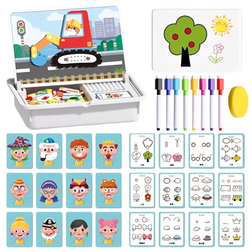 Magnetic Puzzles Face Dress Up Travel Game Double Side Preschool Educational Learning Toy, Magnetic Face Toys for Kids Ages 3-5 (D) von HItianya