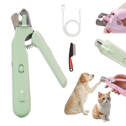 Pupnourish Nagelknipser für Hunde, Safetrim Pupnourish Nagelknipser, 2-in-1-Krallenknipser mit Schutz und LED-Licht, präzises Trimmen, für alle Körpertypen von Hunden und Katzen (Grün) von HItianya