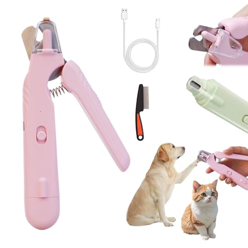 Pupnourish Nagelknipser für Hunde, Safetrim Pupnourish Nagelknipser, 2-in-1-Krallenknipser mit Schutz und LED-Licht, präzises Trimmen, für alle Körpertypen von Hunden und Katzen (Rosa) von HItianya