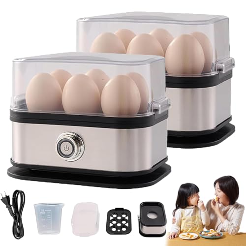 Smart Egg Cooker with Auto Shut, Effortless Egg Cooking with the Ultimate Stainless Steel Eggs Cooker, 6 Eggs Capacity, Multi-function Knob Controled, Hard, Medium, Soft Boiled EggPoacher (2pcs) von HItianya