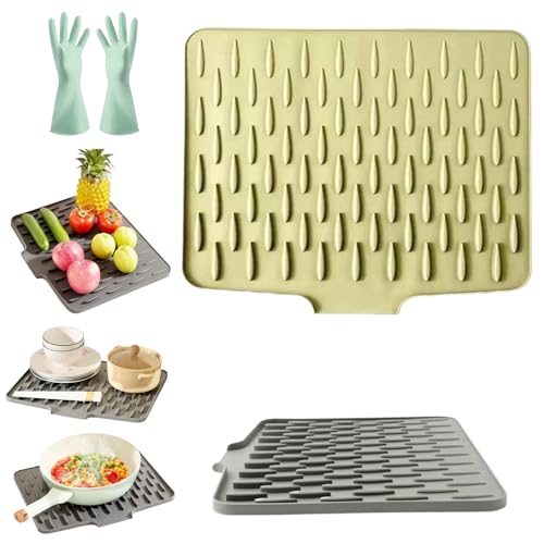 Wanishauber Abtropfmatte, Abtropfmatte Silikon mit Ablauf, Auslaufsicherer Arbeitsplattenschutz aus Silikon – Hitzebeständige und Rutschfeste, Schnelle Entwässerung (Beige, M) von HItianya