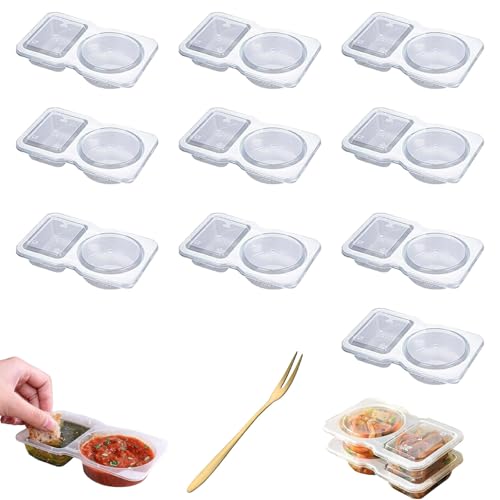 Wiederverwendbare Snackpackungsbehälter, Gewürzbehälter mit zwei Fächern, Snackbehälter mit zwei Fächern, Mini-Snackbehälter mit Deckel für Soßen, Gewürze, Dips und Snacks zum Mitnehmen (10Pcs) von HItianya