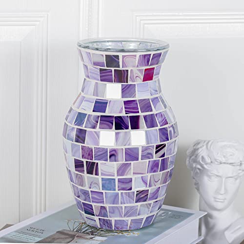 Lila Blumenvase für Dekor, Mosaikvase mit Marmorierung, Lavendel dekorative Vase für Wohnzimmer Schlafzimmer Bücherregale von HJANDHJ