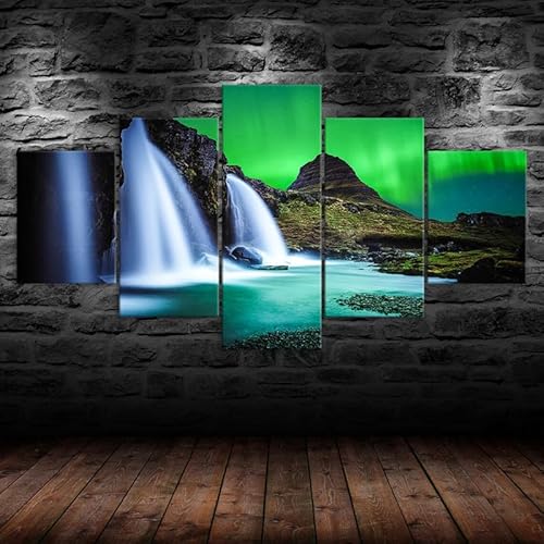 HJDGLP Moderne bilder wohnzimmer schlafzimmer bilder über bett wand deko leinwandbilder leinwanddrucke 5 stück wandkunst,Aurora Wasserfall Island Leinwand,mit rahmen,wandbild xxl 100x55cm HJDGLP Moderne bilder wohnzimmer schlafzimmer bilder über bett wand deko leinwandbilder leinwanddrucke 5 stück wandkunst,Aurora Wasserfall Island Leinwand,mit rahmen,wandbild xxl 100x55cm von HJDGLP