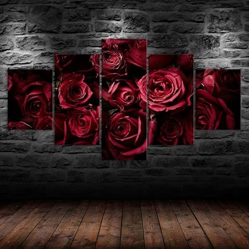 HJDGLP Moderne bilder wohnzimmer schlafzimmer bilder über bett wand deko leinwandbilder leinwanddrucke 5 stück wandkunst,Blumenstrauß aus roten Rosen,mit rahmen,wandbild xxl 100x55cm HJDGLP Moderne bilder wohnzimmer schlafzimmer bilder über bett wand deko leinwandbilder leinwanddrucke 5 stück wandkunst,Blumenstrauß aus roten Rosen,mit rahmen,wandbild xxl 100x55cm von HJDGLP