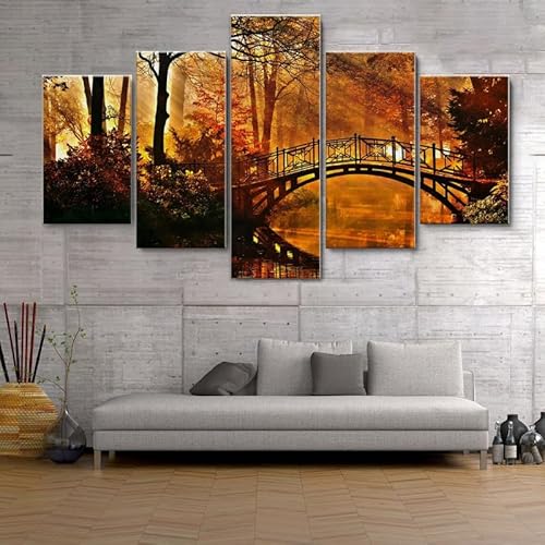 HJDGLP Moderne bilder wohnzimmer schlafzimmer bilder über bett wand deko leinwandbilder leinwanddrucke 5 stück wandkunst,Brücke im Wald,mit rahmen,wandbild xxl 100x55cm HJDGLP Moderne bilder wohnzimmer schlafzimmer bilder über bett wand deko leinwandbilder leinwanddrucke 5 stück wandkunst,Brücke im Wald,mit rahmen,wandbild xxl 100x55cm von HJDGLP