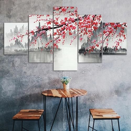 HJDGLP Moderne bilder wohnzimmer schlafzimmer bilder über bett wand deko leinwandbilder leinwanddrucke 5 stück wandkunst,Chinesische Sakura-Landschaftsmalerei,mit rahmen,wandbild xxl 100x55cm HJDGLP Moderne bilder wohnzimmer schlafzimmer bilder über bett wand deko leinwandbilder leinwanddrucke 5 stück wandkunst,Chinesische Sakura-Landschaftsmalerei,mit rahmen,wandbild xxl 100x55cm von HJDGLP