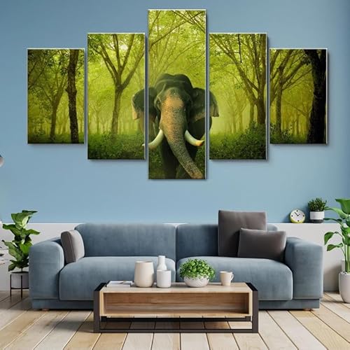 HJDGLP Moderne bilder wohnzimmer schlafzimmer bilder über bett wand deko leinwandbilder leinwanddrucke 5 stück wandkunst,Elefant im Wald,mit rahmen,wandbild xxl 100x55cm HJDGLP Moderne bilder wohnzimmer schlafzimmer bilder über bett wand deko leinwandbilder leinwanddrucke 5 stück wandkunst,Elefant im Wald,mit rahmen,wandbild xxl 100x55cm von HJDGLP