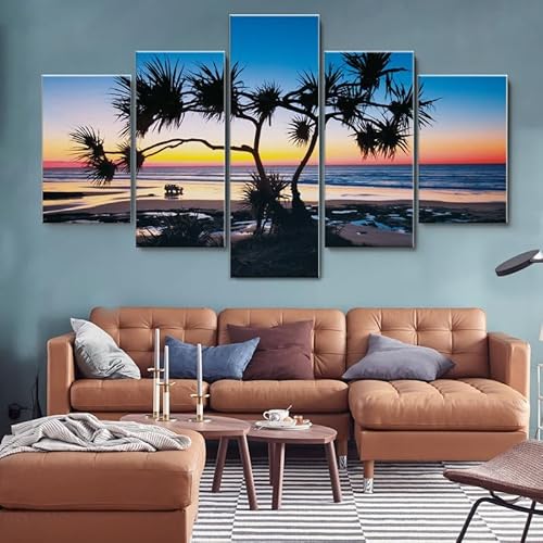 HJDGLP Moderne bilder wohnzimmer schlafzimmer bilder über bett wand deko leinwandbilder leinwanddrucke 5 stück wandkunst,Fan am Strand im Regenbogen-Sonnenuntergang,mit rahmen,wandbild xxl 100x55cm HJDGLP Moderne bilder wohnzimmer schlafzimmer bilder über bett wand deko leinwandbilder leinwanddrucke 5 stück wandkunst,Fan am Strand im Regenbogen-Sonnenuntergang,mit rahmen,wandbild xxl 100x55cm von HJDGLP