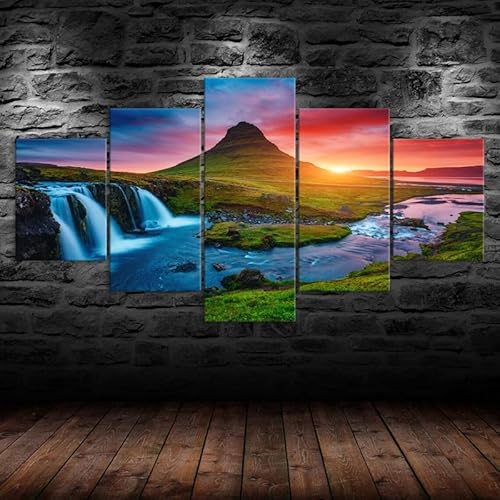 HJDGLP Moderne bilder wohnzimmer schlafzimmer bilder über bett wand deko leinwandbilder leinwanddrucke 5 stück wandkunst,Island Wasserfall Sonnenuntergang Leinwand,mit rahmen,wandbild xxl 100x55cm HJDGLP Moderne bilder wohnzimmer schlafzimmer bilder über bett wand deko leinwandbilder leinwanddrucke 5 stück wandkunst,Island Wasserfall Sonnenuntergang Leinwand,mit rahmen,wandbild xxl 100x55cm von HJDGLP