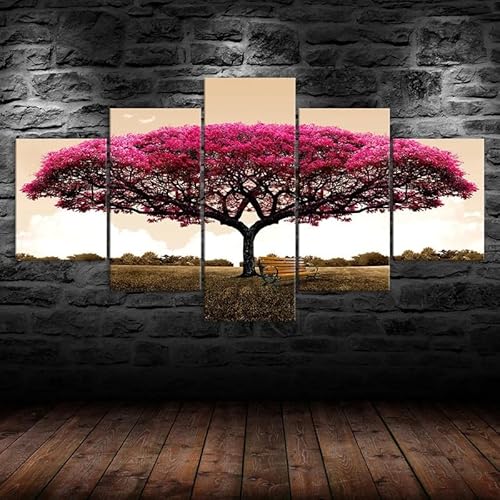 HJDGLP Moderne bilder wohnzimmer schlafzimmer bilder über bett wand deko leinwandbilder leinwanddrucke 5 stück wandkunst,Leinwandbild „Rosa Baumbanklandschaft“,mit rahmen,wandbild xxl 100x55cm HJDGLP Moderne bilder wohnzimmer schlafzimmer bilder über bett wand deko leinwandbilder leinwanddrucke 5 stück wandkunst,Leinwandbild „Rosa Baumbanklandschaft“,mit rahmen,wandbild xxl 100x55cm von HJDGLP