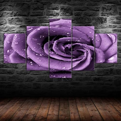 HJDGLP Moderne bilder wohnzimmer schlafzimmer bilder über bett wand deko leinwandbilder leinwanddrucke 5 stück wandkunst,Lila Rosenblütennebeltropfen,mit rahmen,wandbild xxl 100x55cm HJDGLP Moderne bilder wohnzimmer schlafzimmer bilder über bett wand deko leinwandbilder leinwanddrucke 5 stück wandkunst,Lila Rosenblütennebeltropfen,mit rahmen,wandbild xxl 100x55cm von HJDGLP