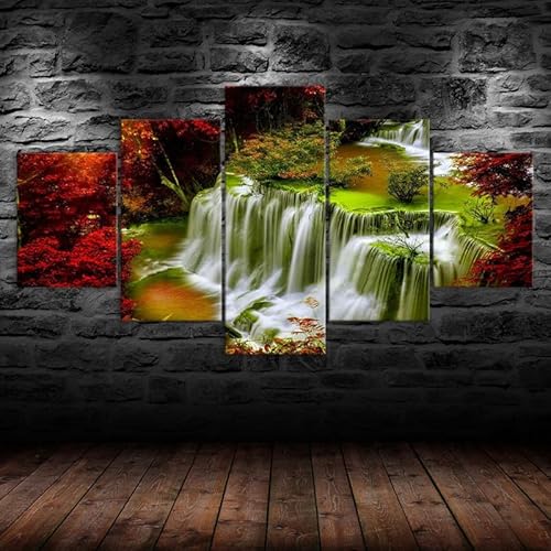 HJDGLP Moderne bilder wohnzimmer schlafzimmer bilder über bett wand deko leinwandbilder leinwanddrucke 5 stück wandkunst,Märchenhafte Wasserfalllandschaft,mit rahmen,wandbild xxl 100x55cm HJDGLP Moderne bilder wohnzimmer schlafzimmer bilder über bett wand deko leinwandbilder leinwanddrucke 5 stück wandkunst,Märchenhafte Wasserfalllandschaft,mit rahmen,wandbild xxl 100x55cm von HJDGLP