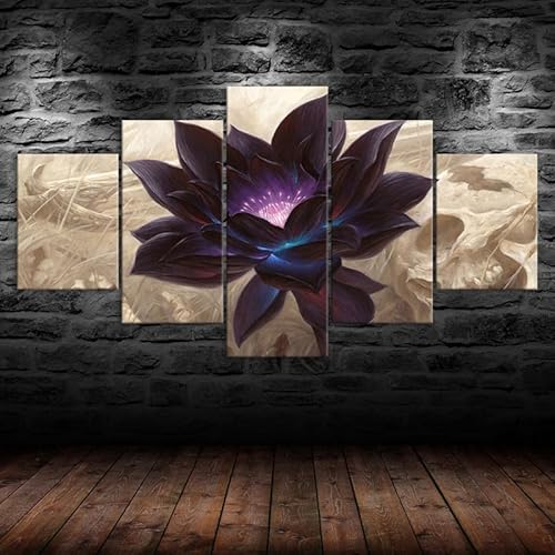HJDGLP Moderne bilder wohnzimmer schlafzimmer bilder über bett wand deko leinwandbilder leinwanddrucke 5 stück wandkunst,Magie der schwarzen Lotusblüte,mit rahmen,wandbild xxl 100x55cm HJDGLP Moderne bilder wohnzimmer schlafzimmer bilder über bett wand deko leinwandbilder leinwanddrucke 5 stück wandkunst,Magie der schwarzen Lotusblüte,mit rahmen,wandbild xxl 100x55cm von HJDGLP