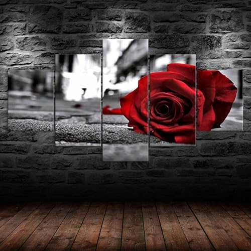 HJDGLP Moderne bilder wohnzimmer schlafzimmer bilder über bett wand deko leinwandbilder leinwanddrucke 5 stück wandkunst,Romantische rote Rosenblüte,mit rahmen,wandbild xxl 100x55cm HJDGLP Moderne bilder wohnzimmer schlafzimmer bilder über bett wand deko leinwandbilder leinwanddrucke 5 stück wandkunst,Romantische rote Rosenblüte,mit rahmen,wandbild xxl 100x55cm von HJDGLP