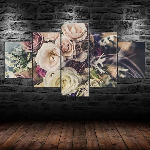 HJDGLP Moderne bilder wohnzimmer schlafzimmer bilder über bett wand deko leinwandbilder leinwanddrucke 5 stück wandkunst,Rosenblumenstraußszene,mit rahmen,wandbild xxl 100x55cm HJDGLP Moderne bilder wohnzimmer schlafzimmer bilder über bett wand deko leinwandbilder leinwanddrucke 5 stück wandkunst,Rosenblumenstraußszene,mit rahmen,wandbild xxl 100x55cm von HJDGLP