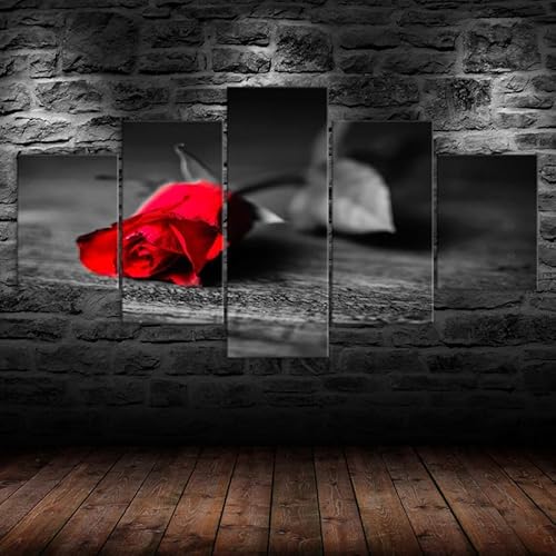 HJDGLP Moderne bilder wohnzimmer schlafzimmer bilder über bett wand deko leinwandbilder leinwanddrucke 5 stück wandkunst,Rote Rosenblumenszene,mit rahmen,wandbild xxl 100x55cm HJDGLP Moderne bilder wohnzimmer schlafzimmer bilder über bett wand deko leinwandbilder leinwanddrucke 5 stück wandkunst,Rote Rosenblumenszene,mit rahmen,wandbild xxl 100x55cm von HJDGLP