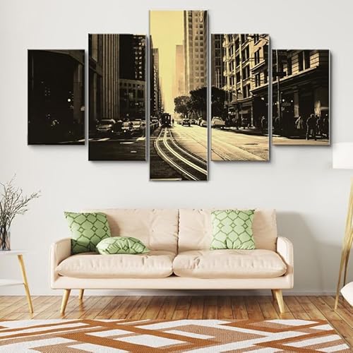 HJDGLP Moderne bilder wohnzimmer schlafzimmer bilder über bett wand deko leinwandbilder leinwanddrucke 5 stück wandkunst,Schwarz-Weiß-Stadtstraßenbild,mit rahmen,wandbild xxl 100x55cm HJDGLP Moderne bilder wohnzimmer schlafzimmer bilder über bett wand deko leinwandbilder leinwanddrucke 5 stück wandkunst,Schwarz-Weiß-Stadtstraßenbild,mit rahmen,wandbild xxl 100x55cm von HJDGLP