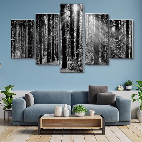 HJDGLP Moderne bilder wohnzimmer schlafzimmer bilder über bett wand deko leinwandbilder leinwanddrucke 5 stück wandkunst,Schwarz-Weiß-Wald-Sonnenuntergang,mit rahmen,wandbild xxl 100x55cm HJDGLP Moderne bilder wohnzimmer schlafzimmer bilder über bett wand deko leinwandbilder leinwanddrucke 5 stück wandkunst,Schwarz-Weiß-Wald-Sonnenuntergang,mit rahmen,wandbild xxl 100x55cm von HJDGLP