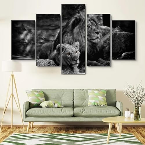 HJDGLP Moderne bilder wohnzimmer schlafzimmer bilder über bett wand deko leinwandbilder leinwanddrucke 5 stück wandkunst,Schwarz-weißer Löwe und Löwin,mit rahmen,wandbild xxl 100x55cm HJDGLP Moderne bilder wohnzimmer schlafzimmer bilder über bett wand deko leinwandbilder leinwanddrucke 5 stück wandkunst,Schwarz-weißer Löwe und Löwin,mit rahmen,wandbild xxl 100x55cm von HJDGLP