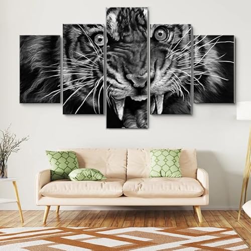 HJDGLP Moderne bilder wohnzimmer schlafzimmer bilder über bett wand deko leinwandbilder leinwanddrucke 5 stück wandkunst,Schwarz-weißer wütender Tiger,mit rahmen,wandbild xxl 100x55cm HJDGLP Moderne bilder wohnzimmer schlafzimmer bilder über bett wand deko leinwandbilder leinwanddrucke 5 stück wandkunst,Schwarz-weißer wütender Tiger,mit rahmen,wandbild xxl 100x55cm von HJDGLP