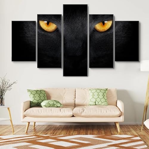 HJDGLP Moderne bilder wohnzimmer schlafzimmer bilder über bett wand deko leinwandbilder leinwanddrucke 5 stück wandkunst,Schwarze Katze mit gelben Augen,mit rahmen,wandbild xxl 100x55cm HJDGLP Moderne bilder wohnzimmer schlafzimmer bilder über bett wand deko leinwandbilder leinwanddrucke 5 stück wandkunst,Schwarze Katze mit gelben Augen,mit rahmen,wandbild xxl 100x55cm von HJDGLP