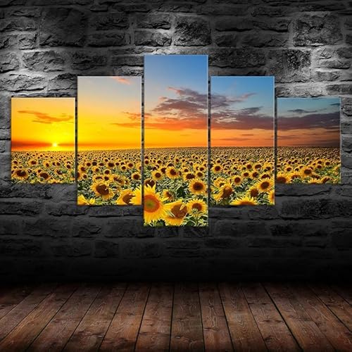 HJDGLP Moderne bilder wohnzimmer schlafzimmer bilder über bett wand deko leinwandbilder leinwanddrucke 5 stück wandkunst,Sonnenblumenfeld-Sonnenuntergangsszene,mit rahmen,wandbild xxl 100x55cm HJDGLP Moderne bilder wohnzimmer schlafzimmer bilder über bett wand deko leinwandbilder leinwanddrucke 5 stück wandkunst,Sonnenblumenfeld-Sonnenuntergangsszene,mit rahmen,wandbild xxl 100x55cm von HJDGLP