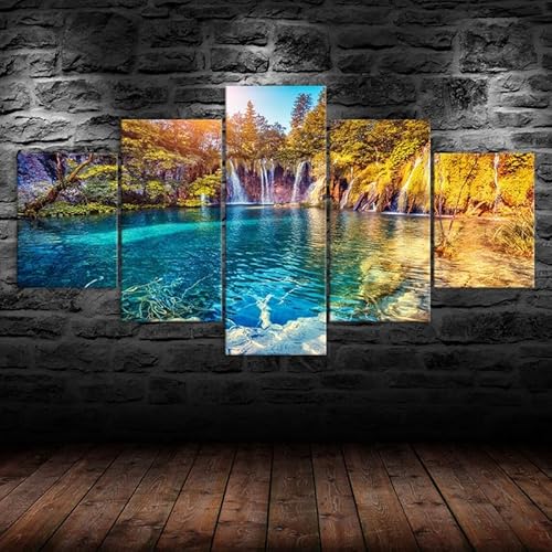 HJDGLP Moderne bilder wohnzimmer schlafzimmer bilder über bett wand deko leinwandbilder leinwanddrucke 5 stück wandkunst,Wasserfall Sonniger Tag,mit rahmen,wandbild xxl 100x55cm HJDGLP Moderne bilder wohnzimmer schlafzimmer bilder über bett wand deko leinwandbilder leinwanddrucke 5 stück wandkunst,Wasserfall Sonniger Tag,mit rahmen,wandbild xxl 100x55cm von HJDGLP
