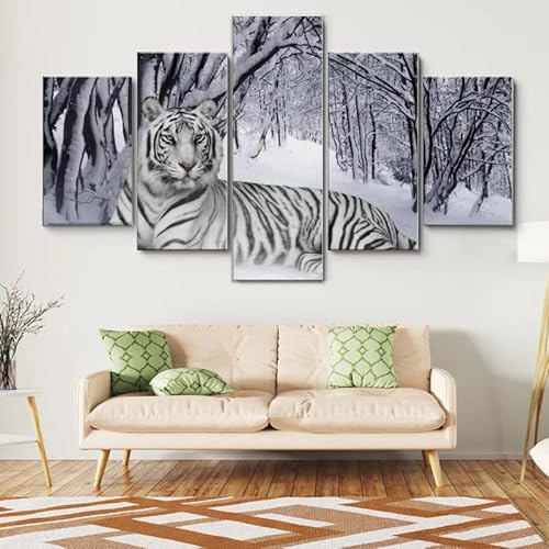 HJDGLP Moderne bilder wohnzimmer schlafzimmer bilder über bett wand deko leinwandbilder leinwanddrucke 5 stück wandkunst,Weißer Tiger im Schneewald,mit rahmen,wandbild xxl 100x55cm HJDGLP Moderne bilder wohnzimmer schlafzimmer bilder über bett wand deko leinwandbilder leinwanddrucke 5 stück wandkunst,Weißer Tiger im Schneewald,mit rahmen,wandbild xxl 100x55cm von HJDGLP