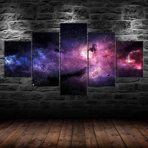 HJDGLP Moderne bilder wohnzimmer schlafzimmer bilder über bett wand deko leinwandbilder leinwanddrucke 5 stück wandkunst,Weltraum Kosmos Sternenhimmel Nebel Szene,mit rahmen,wandbild xxl 100x55cm von HJDGLP