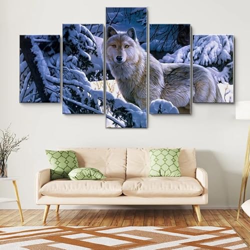 HJDGLP Moderne bilder wohnzimmer schlafzimmer bilder über bett wand deko leinwandbilder leinwanddrucke 5 stück wandkunst,Wolf im verschneiten Wald Gemälde,mit rahmen,wandbild xxl 100x55cm HJDGLP Moderne bilder wohnzimmer schlafzimmer bilder über bett wand deko leinwandbilder leinwanddrucke 5 stück wandkunst,Wolf im verschneiten Wald Gemälde,mit rahmen,wandbild xxl 100x55cm von HJDGLP