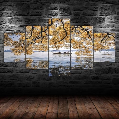 HJDGLP leinwand bilder 5 Teilig wandbilder wohnzimmer schlafzimmer wanddeko,leinwände poster & kunstdrucke,bilder mit rahmen,Gelbe Blätter Baum See Boot Blick,Kreative Geschenke 150x80cm HJDGLP leinwand bilder 5 Teilig wandbilder wohnzimmer schlafzimmer wanddeko,leinwände poster & kunstdrucke,bilder mit rahmen,Gelbe Blätter Baum See Boot Blick,Kreative Geschenke 150x80cm von HJDGLP