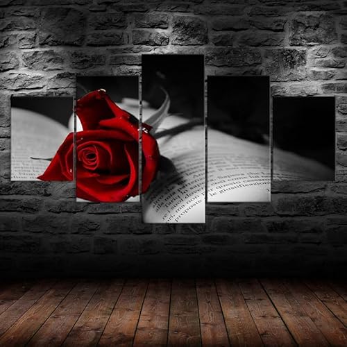 HJDGLP leinwand bilder 5 Teilig wandbilder wohnzimmer schlafzimmer wanddeko,leinwände poster & kunstdrucke,bilder mit rahmen,Rote Rose,Blumenbuchszene,Kreative Geschenke 150x80cm HJDGLP leinwand bilder 5 Teilig wandbilder wohnzimmer schlafzimmer wanddeko,leinwände poster & kunstdrucke,bilder mit rahmen,Rote Rose,Blumenbuchszene,Kreative Geschenke 150x80cm von HJDGLP