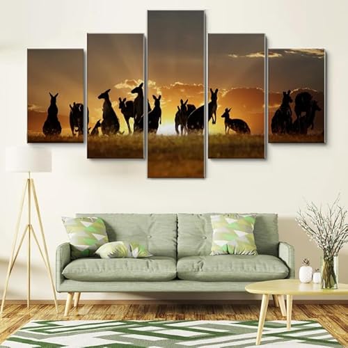 Moderne bilder wohnzimmer schlafzimmer bilder über bett wand deko leinwandbilder leinwanddrucke 5 stück wandkunst,Kängurus bei Sonnenaufgang im australischen Outback,mit rahmen,wandbild xxl 100x55cm Moderne bilder wohnzimmer schlafzimmer bilder über bett wand deko leinwandbilder leinwanddrucke 5 stück wandkunst,Kängurus bei Sonnenaufgang im australischen Outback,mit rahmen,wandbild xxl 100x55cm von HJDGLP