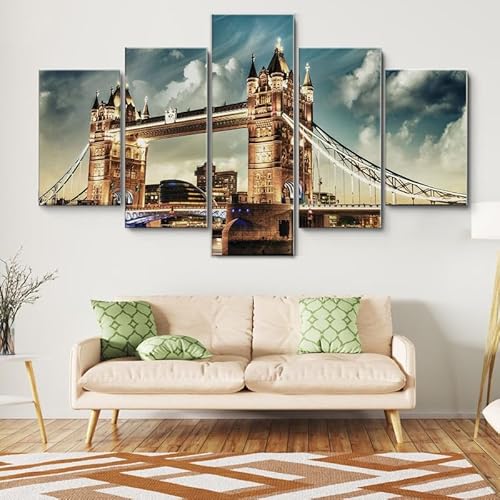 Moderne bilder wohnzimmer schlafzimmer bilder über bett wand deko leinwandbilder leinwanddrucke 5 stück wandkunst,London Tower Bridge,mit rahmen,wandbild xxl 100x55cm Moderne bilder wohnzimmer schlafzimmer bilder über bett wand deko leinwandbilder leinwanddrucke 5 stück wandkunst,London Tower Bridge,mit rahmen,wandbild xxl 100x55cm von HJDGLP