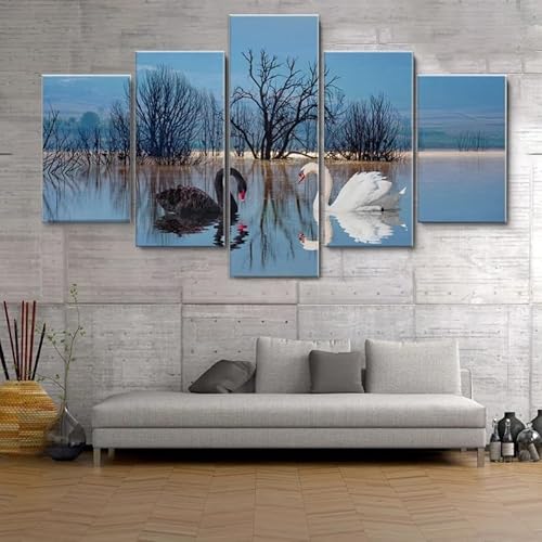 Moderne bilder wohnzimmer schlafzimmer bilder über bett wand deko leinwandbilder leinwanddrucke 5 stück wandkunst,Schwarzer Schwan und weißer Schwan auf dem See ,mit rahmen,wandbild xxl 100x55cm Moderne bilder wohnzimmer schlafzimmer bilder über bett wand deko leinwandbilder leinwanddrucke 5 stück wandkunst,Schwarzer Schwan und weißer Schwan auf dem See ,mit rahmen,wandbild xxl 100x55cm von HJDGLP