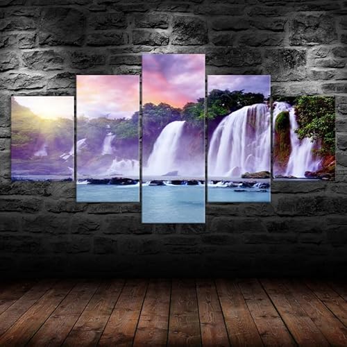 Moderne bilder wohnzimmer schlafzimmer bilder über bett wand deko leinwandbilder leinwanddrucke 5 stück wandkunst,Wasserfall Lila Himmel Malerei,mit rahmen,wandbild xxl 100x55cm Moderne bilder wohnzimmer schlafzimmer bilder über bett wand deko leinwandbilder leinwanddrucke 5 stück wandkunst,Wasserfall Lila Himmel Malerei,mit rahmen,wandbild xxl 100x55cm von HJDGLP