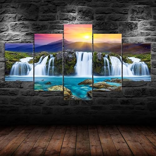 Moderne bilder wohnzimmer schlafzimmer über bett wand deko leinwandbilder leinwanddrucke 5 stück wandkunst,Wunderschöner Wasserfall Sonnenuntergang Berge Landschaft,mit rahmen,wandbild xxl 100x55cm Moderne bilder wohnzimmer schlafzimmer über bett wand deko leinwandbilder leinwanddrucke 5 stück wandkunst,Wunderschöner Wasserfall Sonnenuntergang Berge Landschaft,mit rahmen,wandbild xxl 100x55cm von HJDGLP
