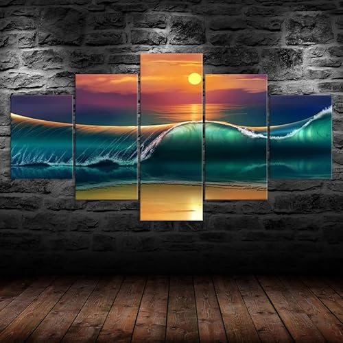 Wandbild xxl bilder leinwand groß,the wall wanddeko wohnzimmer schlafzimmer home decoration,5 Teilig bild auf leinwand poster set Sonnenuntergang Strand riesige Wellen Seestück Malerei 200x100cm Wandbild xxl bilder leinwand groß,the wall wanddeko wohnzimmer schlafzimmer home decoration,5 Teilig bild auf leinwand poster set Sonnenuntergang Strand riesige Wellen Seestück Malerei 200x100cm von HJDGLP